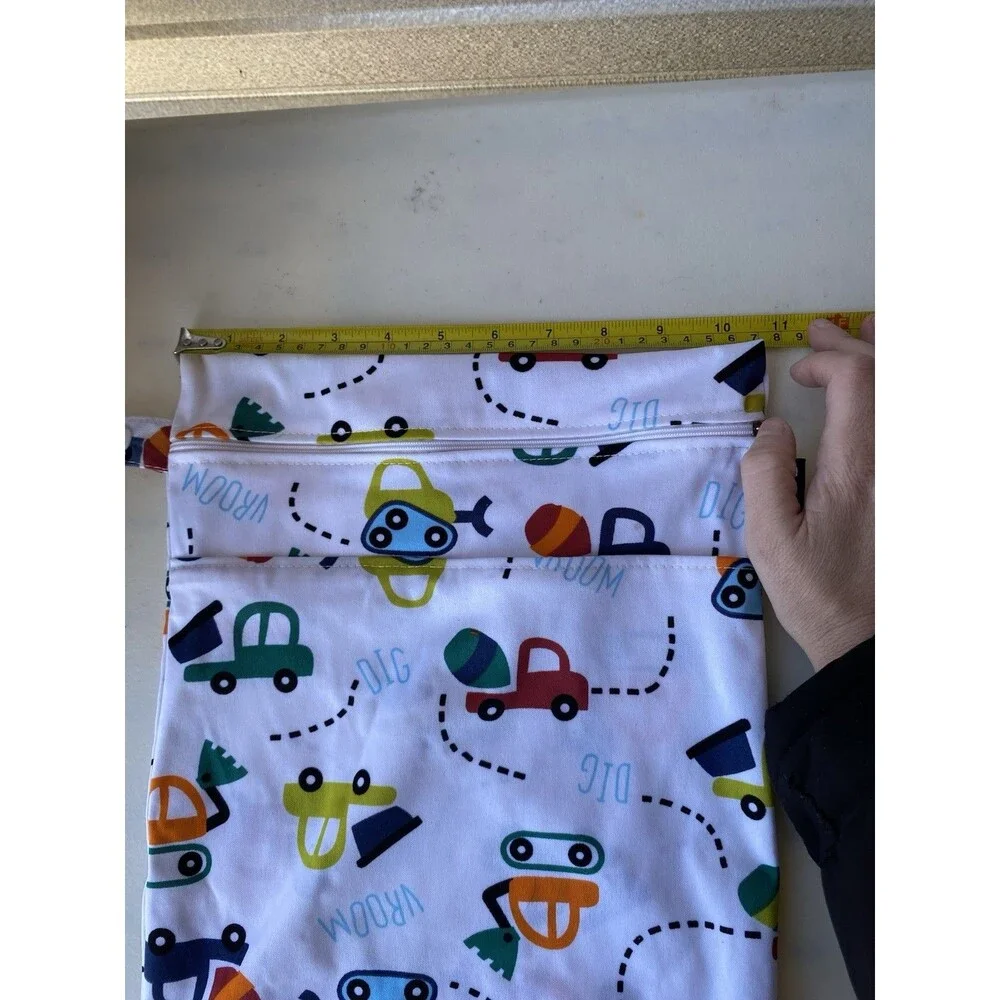BabyMojos Construction Trucks Vroom Dig Wet Bag Dual Zipper Pockets